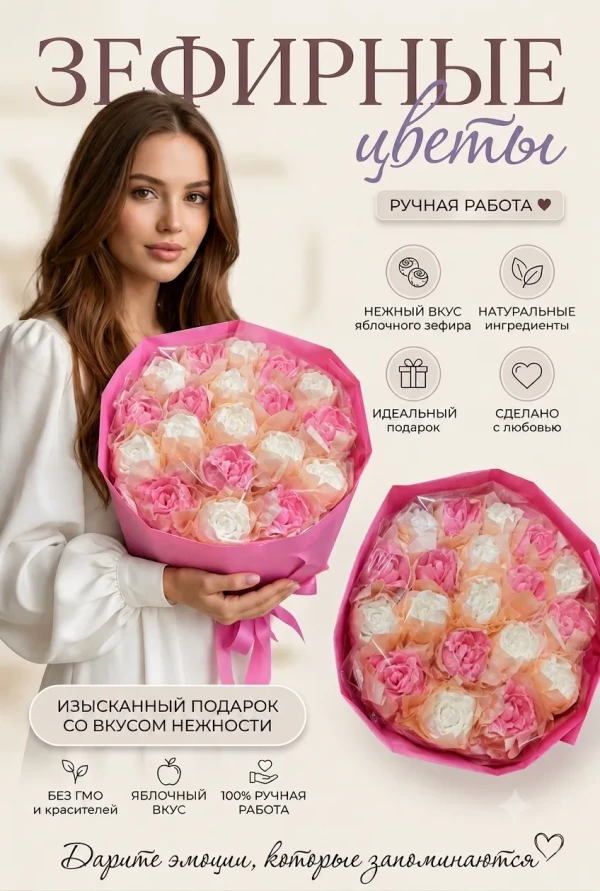 №1 Букет Зефирный Размер XL бело-розовый,350г в Фрязине